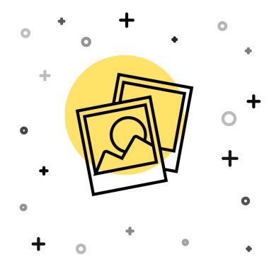 Siyah çizgi Resim çerçeve simgesi beyaz arkaplanda izole edildi. Vintage boş fotoğraf çerçevesi. Rastgele dinamik şekiller. Vektör.