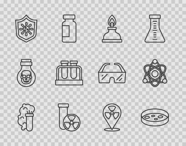 Set Line Explosión Química Placa Petri Con Bacterias Quemador Alcohol — Archivo Imágenes Vectoriales