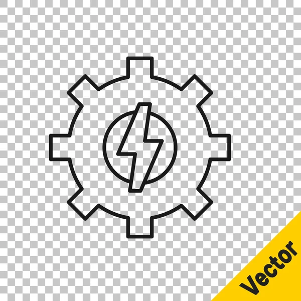 Ligne Noire Engrenage Icône Foudre Isolé Sur Fond Transparent Électricité — Image vectorielle