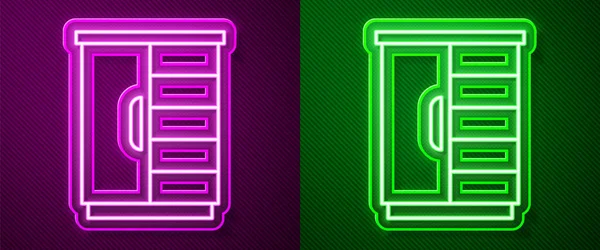 Светящийся Неоновая Линия Шкаф Значок Изолирован Фиолетовом Зеленом Фоне Шкаф — стоковый вектор