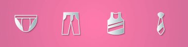 Kağıt kesiği erkek iç çamaşırı Undershirt 'ü ve kravat ikonunu hazırla. Kağıt sanatı tarzı. Vektör.