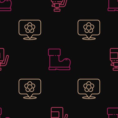 Gübre için bahçe spreyini, çiçek ve su geçirmez lastik botu kusursuz desenli yeri ayarlayın. Vektör.