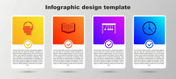 Definir Cérebro Humano Livro Aberto Pêndulo Relógio Modelo Infográfico Negócios — Vetor de Stock