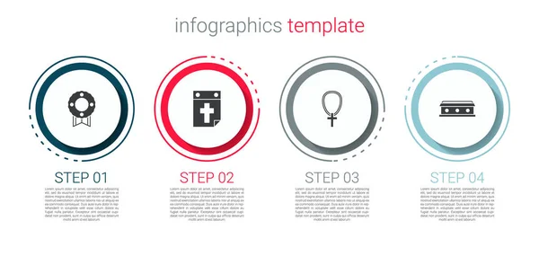 Gedenkkranz Sterbekalender Christliches Kreuz Kette Und Sarg Mit Geschäftsinfografische Vorlage — Stockvektor