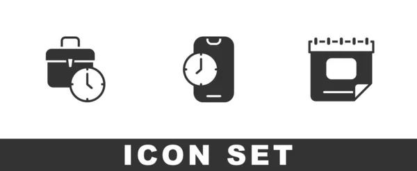 Arbeitszeit Wecker App Mobile Und Kalender Symbol Einstellen Vektor — Stockvektor