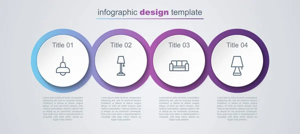 Set Ligne Lampe Suspendue Lampadaire Canapé Table Modèle Infographie Entreprise — Image vectorielle