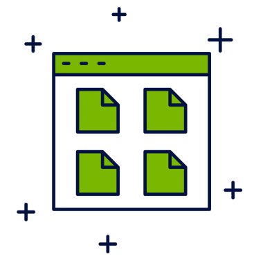 Doldurulmuş ana hatlı Tarayıcı dosya simgesi beyaz arkaplanda izole edildi. Vektör.