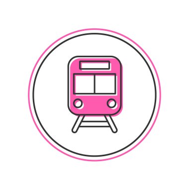Tren ve demiryolu ikonu beyaz arka planda izole edildi. Toplu taşıma sembolü. Metro treni nakliyesi. Metro yeraltı. Vektör.