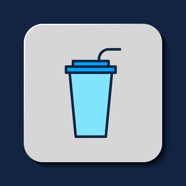 Gefülltes Umrissglas Mit Trinkhalm Und Wassersymbol Auf Blauem Hintergrund Soda — Stockvektor