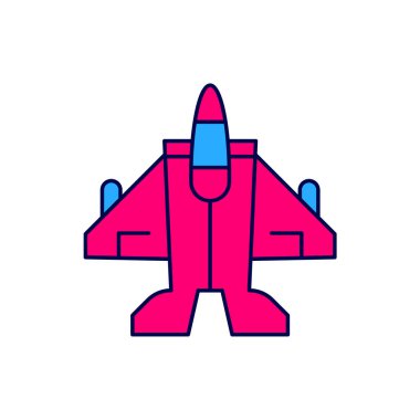 Beyaz arka planda izole edilmiş ana hatlı Jet savaş ikonu. Askeri uçak. Vektör.