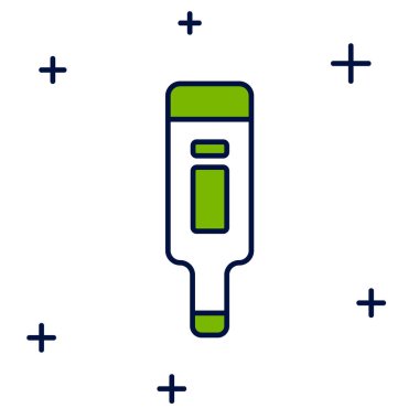 Tıbbi muayene ikonu için doldurulmuş dijital termometre beyaz arka planda izole edilmiş. Vektör.