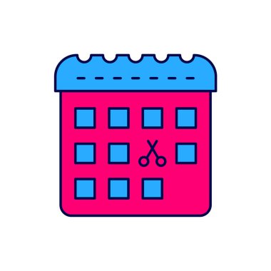 Beyaz arkaplanda izole edilmiş saç kesim günü simgesiyle özet çizilmiş. Saç kesimi randevusu konsepti. Vektör.