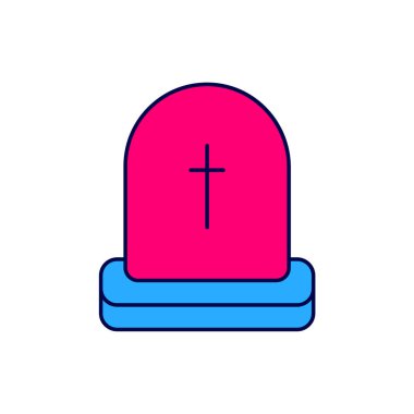 Beyaz arkaplanda izole edilmiş, üzerinde RIP yazılı Tombstone ana hatlarıyla doldurulmuş. Mezar ikonu. Mutlu Cadılar Bayramı Partisi. Vektör.