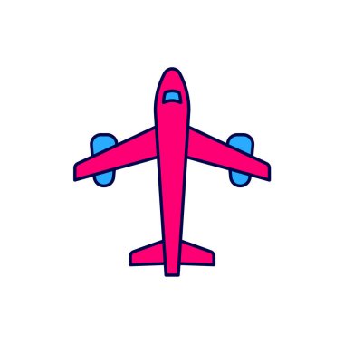 Doldurulmuş Düzlem simgesi beyaz arkaplanda izole edildi. Uçan uçak ikonu. Uçak tabelası. Vektör.