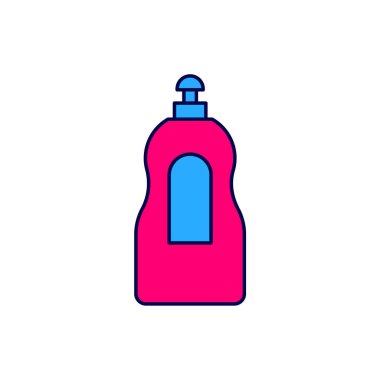 Beyaz arka planda izole edilmiş bulaşık deterjanı ikonu. Bulaşık yıkamak için sıvı deterjan. Vektör.