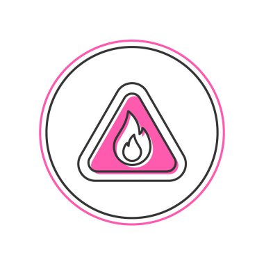 Filled outline Fire flame in triangle icon isolated on white background. Warning sign of flammable product. Vector.