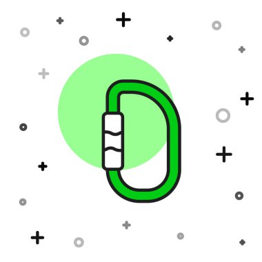 Doldurulmuş Carabiner simgesi beyaz arkaplanda izole edildi. Olağanüstü bir spor. Spor malzemeleri. Vektör.