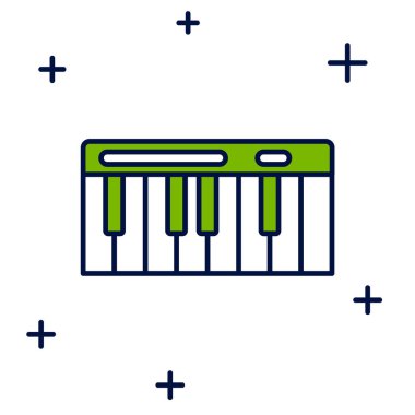 Doldurulmuş ana hatlı müzik sentezleyici simgesi beyaz arkaplanda izole edildi. Elektronik piyano. Vektör.