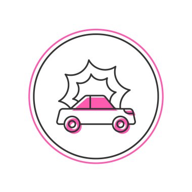 Doldurulmuş ana hatlı araba kazası ikonu beyaz arka planda izole edilmiş. Sigorta konsepti. Güvenlik, güvenlik, koruma, konsept koruma. Vektör.