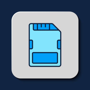 Doldurulmuş SD kart simgesi mavi arkaplanda izole edildi. Hafıza kartı. Adaptör simgesi. Vektör.