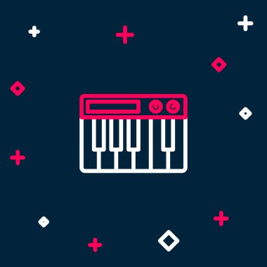 Satır Müzik Sentezleyici simgesi mavi arkaplanda izole edildi. Elektronik piyano. Renkli taslak konsepti. Vektör.