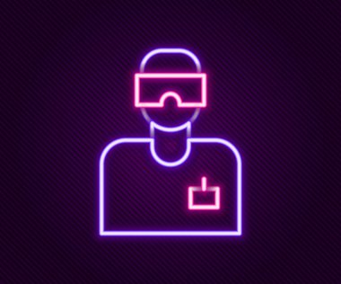 Parlayan neon hattı laboratuar yardımcı simgesi siyah arkaplanda izole edildi. Renkli taslak konsepti. Vektör.