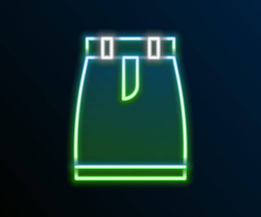 Parlayan neon çizgisi etek simgesi siyah arkaplanda izole edildi. Renkli taslak konsepti. Vektör.