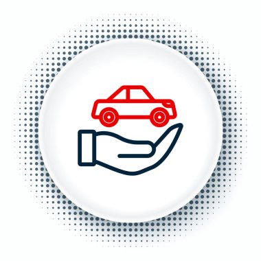 Çizgi Araba Sigorta ikonu beyaz arka planda izole edildi. Sigorta konsepti. Güvenlik, güvenlik, koruma, konsept koruma. Renkli taslak konsepti. Vektör.