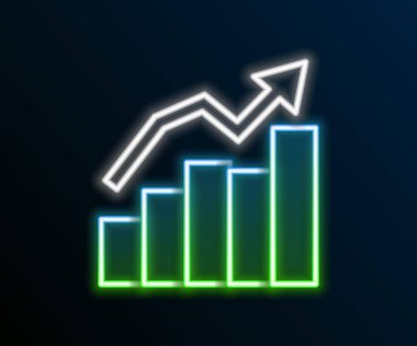 Parlayan neon hattı Finansal büyüme ikonu siyah arkaplanda izole edildi. Gelirleri arttırıyorum. Renkli taslak konsepti. Vektör.