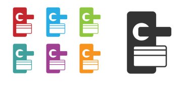 Beyaz arkaplanda izole edilmiş ikonu açmak için kablosuz teknolojiye sahip siyah dijital kapı kilidi. Kapı kolu tabelası. Güvenlik akıllı ev. Simgeleri renklendirin. Vektör.