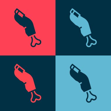 Pop Art korkunç zombi parmak ikonu. Renkli arka planda izole edilmiş. Mutlu Cadılar Bayramı Partisi. Vektör.