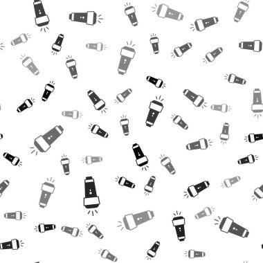 Siyah El feneri simgesi beyaz arkaplanda izole edilmiş kusursuz desen. Vektör.