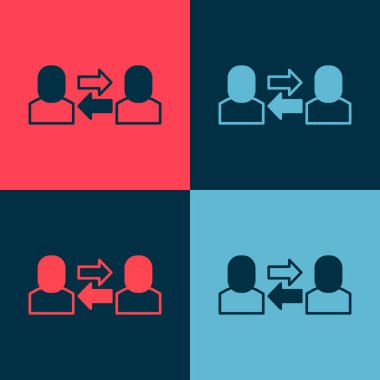 Pop art Exchange work icon isolated on color background. Information exchange between people. Employee or people Replacement or swap position concept. Vector.