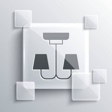 Gri arkaplanda gri avize simgesi var. Kare cam paneller. Vektör.