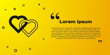 Black Two Linked Hearts simgesi sarı arkaplanda izole edildi. Romantik sembol, bağlanma, tutku ve düğün. Sevgililer Günü. Vektör.