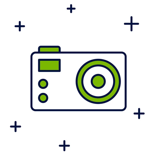 塗りつぶしのアウトライン白い背景に隔離された写真カメラのアイコン フォトカメラ デジタル写真 ベクトル — ストックベクタ