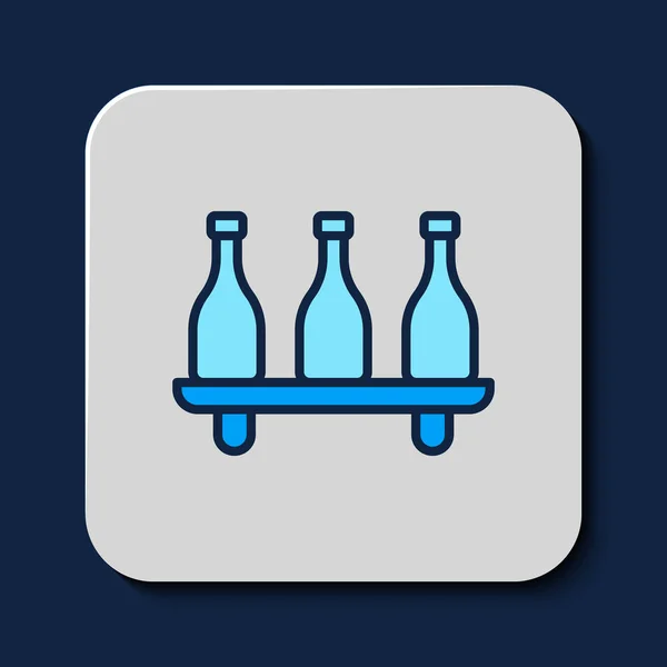 Esquema Rellenado Icono Botella Vino Aislado Sobre Fondo Azul Variedades — Vector de stock