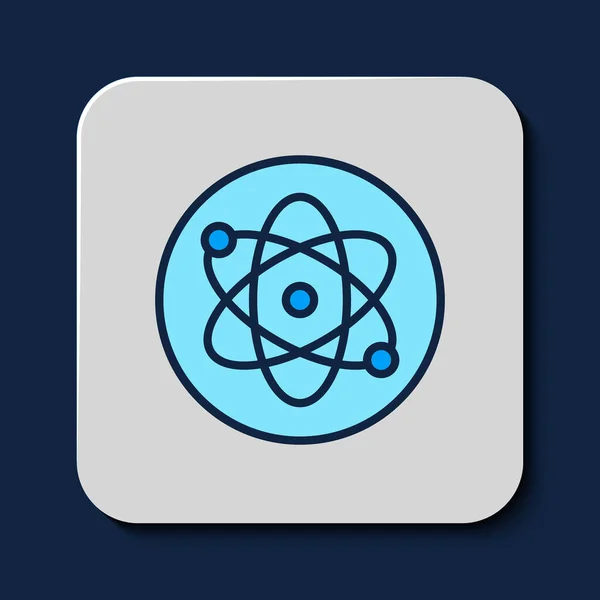Filled Outline Atom Icon Isolated Blue Background Symbol Science Education — 图库矢量图片
