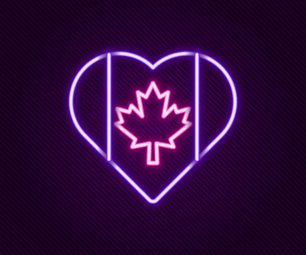 Светящаяся Неоновая Линия Значок Флага Канады Форме Сердца Выделен Черном — стоковый вектор