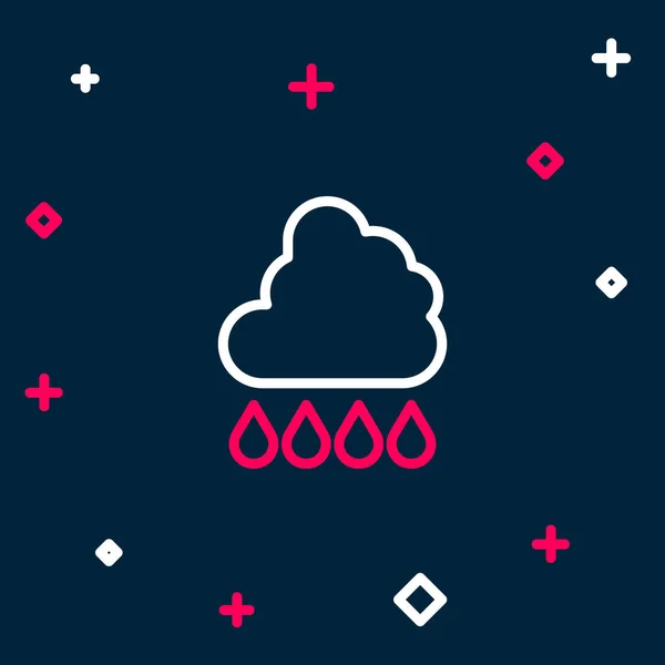 Linienwolke Mit Regensymbol Auf Blauem Hintergrund Regenwolken Mit Regentropfen Buntes — Stockvektor