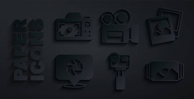 Eylem Ekstrem Kamerası Fotoğraf çerçevesini Retro sinema ve simgesini ayarlayın. Vektör.