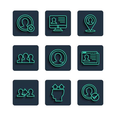 Satır Proje Takımının İnsan Kullanıcısı Kullanıcı Kullanıcı Kişi Kullanıcı grubu ve Devam simgesi ile hesap ekranı konumu oluştur. Vektör.