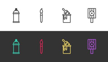 Çizgi boyası spreyi kovayla fırçalayabilir ve siyah-beyaz üzerine sprey başlık püskürtebilir. Vektör.