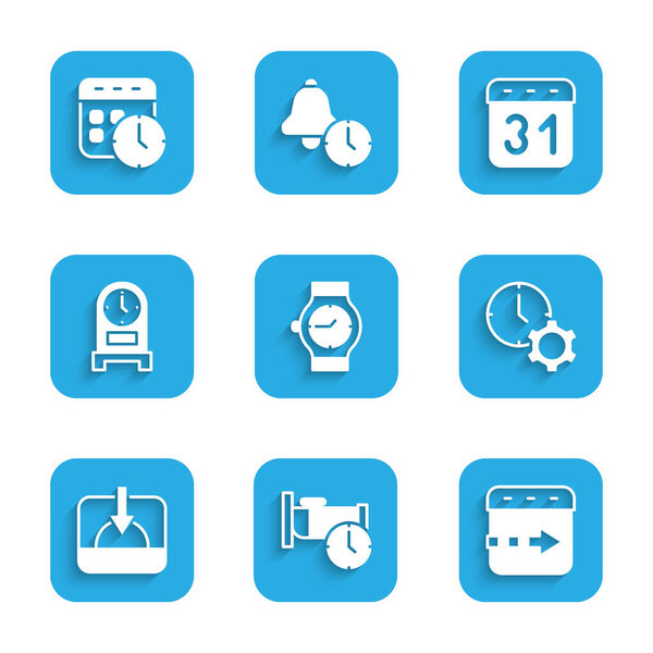 Установить Запястье смотреть Время спать летает на управление часами Сансет Антикварный календарь и и значок. Вектор.