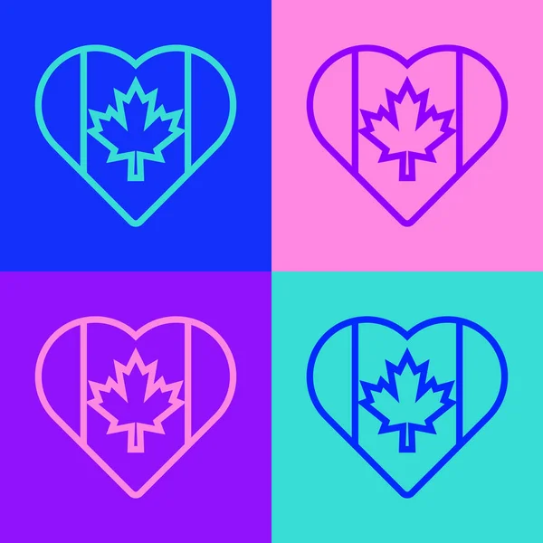 Pop Art Line Icône Drapeau Canada Forme Coeur Isolée Sur — Image vectorielle
