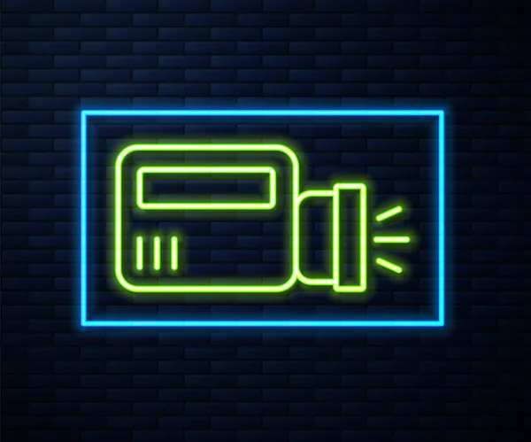 Leuchtende Neon Linie Taschenlampe Symbol Isoliert Auf Backsteinwand Hintergrund Vektor — Stockvektor