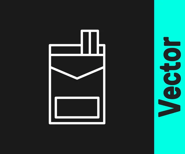 Línea Blanca Cigarrillos Pack Caja Icono Aislado Sobre Fondo Negro — Vector de stock