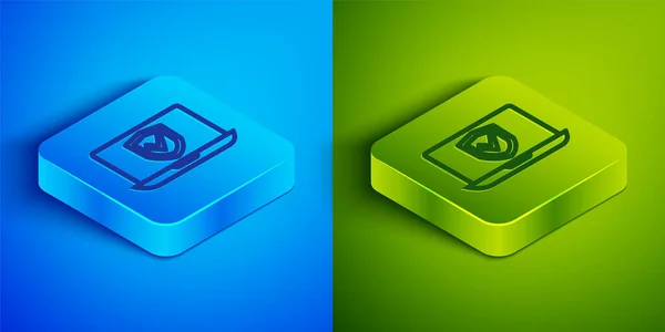 Isometric Line Insurance Online Icon Isolated Blue Green Background Security — Stock vektor