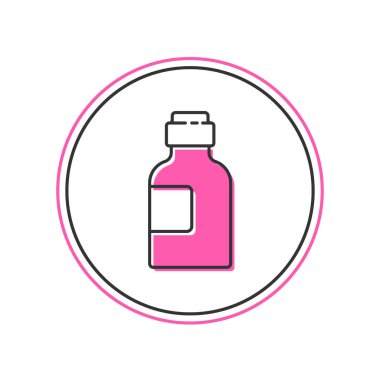 Beyaz arka planda izole edilmiş, ana hatlı ilaç şurubu ikonu. Vektör.