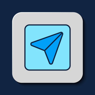 Mavi arkaplanda izole edilmiş şehir haritası yön bulma simgesinin ana hatları dolduruldu. Arayüz tasarımı. Yer belirleme konsepti. Vektör.